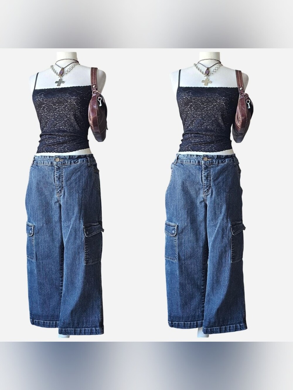 Y2K Faded Glory Stretch Denim Cargo Capri Jeans – Missy 16